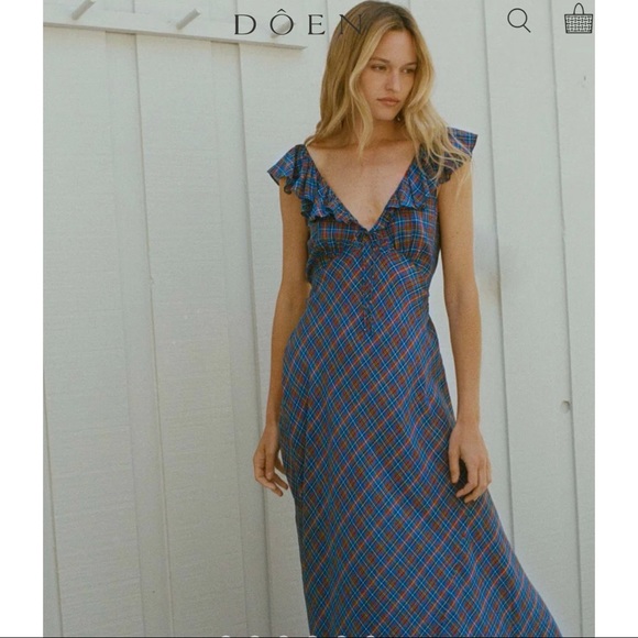 Doen Dresses & Skirts - Doen Lulani Dress Azure French Plaid Size Small